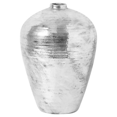 Large Hammered Metal Effect Silver Vase in Distressed Finish