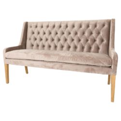 Large Velvet Bench Pew with Back in Latte Brown & Button Detail
