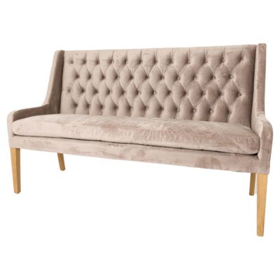 Large Velvet Bench Pew with Back in Latte Brown & Button Detail