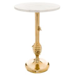 Round White Marble Side Table with Vintage Gold Bee Design Base