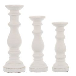 Vintage Style Matt White Ceramic Candlestick with Stone Effect - Choice of Sizes