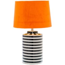 Striped Retro Table Lamp with Tangerine Orange Velvet Shade