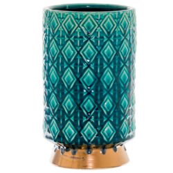 Decorative Peacock Blue Ceramic Flower Vase with Copper Base Detail
