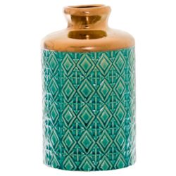 Decorative Peacock Blue Ceramic Vase with Copper Detail