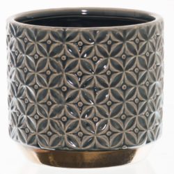 Decorative Ceramic Dark Grey Plant Pot with Gold Accent