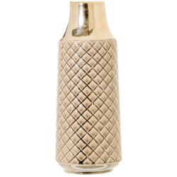 Decorative Ceramic Tall Cream & Gold Vase with a Textured Finish