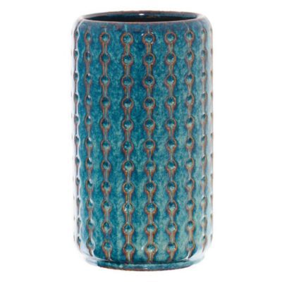 Decorative Tall Patterned Vase in Cerulean Blue