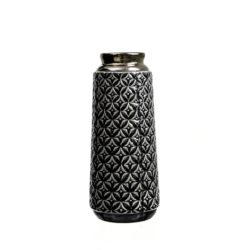 Decorative Slim Black & Silver Ceramic Vase