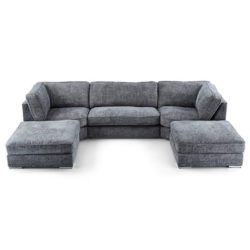 Modern Large Corner Grey Sofa Set in Smoke Grey Chenille Fabric