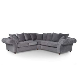 Josie Chesterfield Style Corner Sofa Group in Shark Grey Fabric