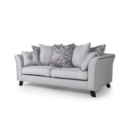 Calem Modern Grey 3 Seater Sofa in Smoke Grey with Cushion Back & Stud Detail