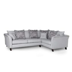 Calem Modern Smoke Grey Corner Sofa with Cushion Back & Stud Detail