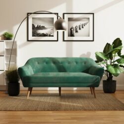 Luxury 3 Seater Retro Green Velvet Sofa