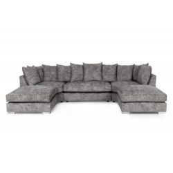 Plush Smoke Grey Corner Sofa Group in Chenille Fabric with Cushion Back