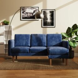 Vagner Modern Luxury 3 Seater Blue Corner Sofa