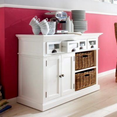 Halifax Classic White Mahogany Sideboard with Rattan Baskets & 4 Drawers