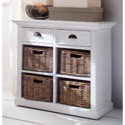 Halifax Small White Sideboard with Rattan Baskets in Mahogany Wood