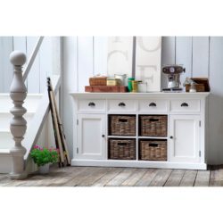Halifax Classic Large White Mahogany Sideboard with 4 Rattan Baskets