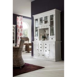 Halifax Extra Large Kitchen Dresser Display Cabinet in White Mahogany Wood