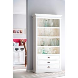 Halifax Large White Bookcase Display Unit with Drawers in Mahogany Wood