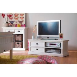 Halifax Classic White TV Cabinet with 2 Drawers in Mahogany Wood