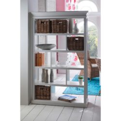 Halifax Large White Open Bookcase Room Divider with Rattan Baskets