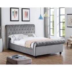 Bella Grey Velvet Bed with Buttoned Headboard - Choice of Sizes