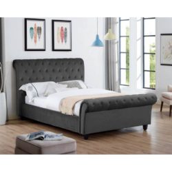 Eleanor Dark Grey Velvet Double Bed with Buttoned Headboard