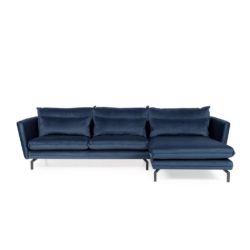 Spigoli Modern Velvet 3 Seater Chaise Sofa in Prussian Blue