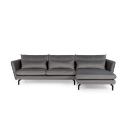 Spigoli Modern Velvet 3 Seater Chaise Sofa in Steel Grey