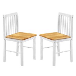Shields Solid Wood Dining Chairs in White Wash & Natural Wood Finish - Pair