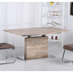Asam Large Extending Wooden Dining Table in Natural Oak Effect & Stainless Steel