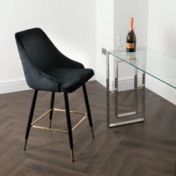 Hackney Pair of Luxury Black Velvet Bar Chairs with Buttoned Back