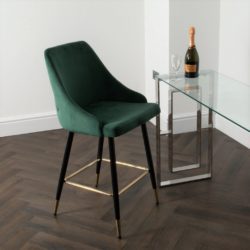 Hackney Pair of Luxury Green Velvet Bar Chairs with Buttoned Back