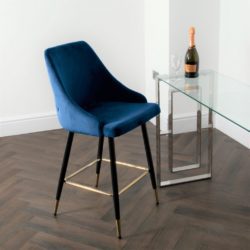Hackney Pair of Luxury Dark Blue Velvet Bar Chairs with Buttoned Back