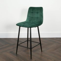 Fulham Pair of Luxury Green Velvet Bar Stools with Quilted Design