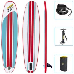 Red & Blue Striped Inflatable Surfboard with Pump & Leash 243cm