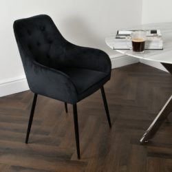 Hackney Pair of Luxury Black Velvet Dining Chairs with Button Back