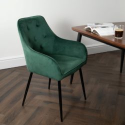 Hackney Pair of Luxury Green Velvet Dining Chairs with Button Back