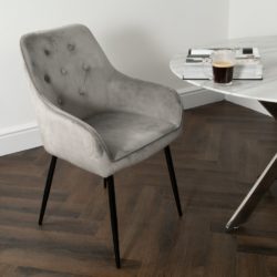 Hackney Pair of Luxury Smoke Grey Velvet Dining Chairs with Button Back