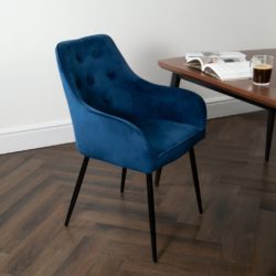 Hackney Pair of Luxury Dark Blue Velvet Dining Chairs with Button Back