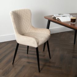 Conlon Pair of Luxury Cream Velvet Dining Chairs with Diamond Pattern