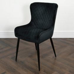 Conlon Pair of Luxury Black Velvet Dining Chairs with Diamond Pattern