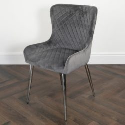 Conlon Pair of Luxury Grey Velvet Dining Chairs with Diamond Pattern