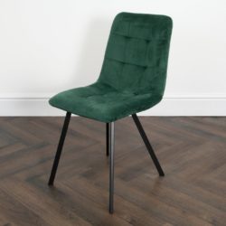 Fulham Pair of Luxury Green Velvet Dining Chairs with Quilted Design