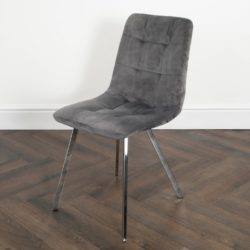 Fulham Pair of Luxury Grey Velvet Dining Chairs with Quilted Design