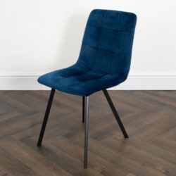 Fulham Pair of Luxury Dark Blue Velvet Dining Chairs with Quilted Design