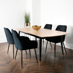 Wakefield Modern Extending Dining Set with Light Oak Table and 4 Black Chairs