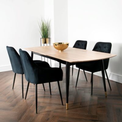 Wakefield Modern Extending Dining Set with Light Oak Table and 4 Black Chairs