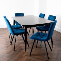Wakefield Modern Dining Set with Extending Dark Wood Table and 6 Blue Chairs